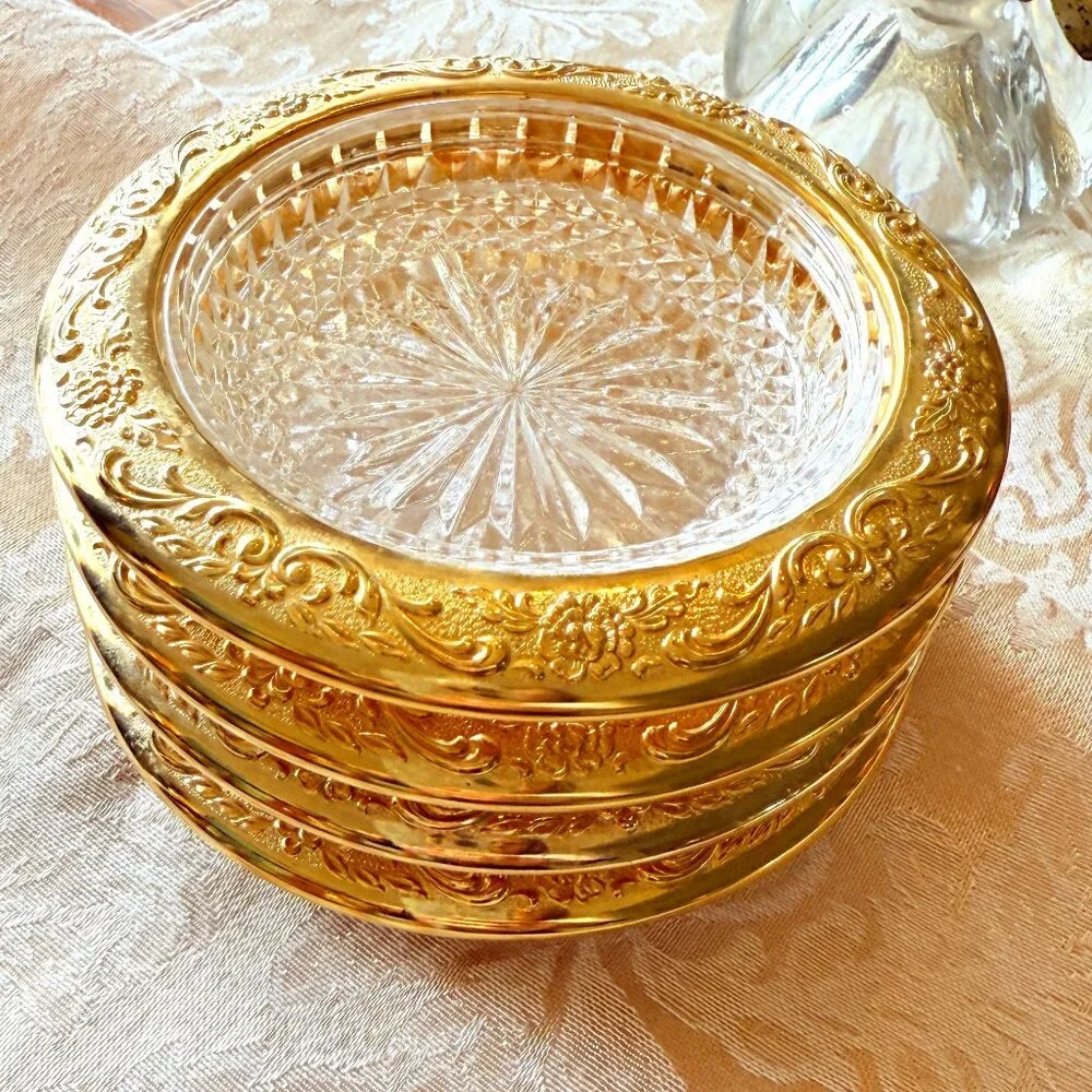 Vintage Glass Coasters with Gold Trim
